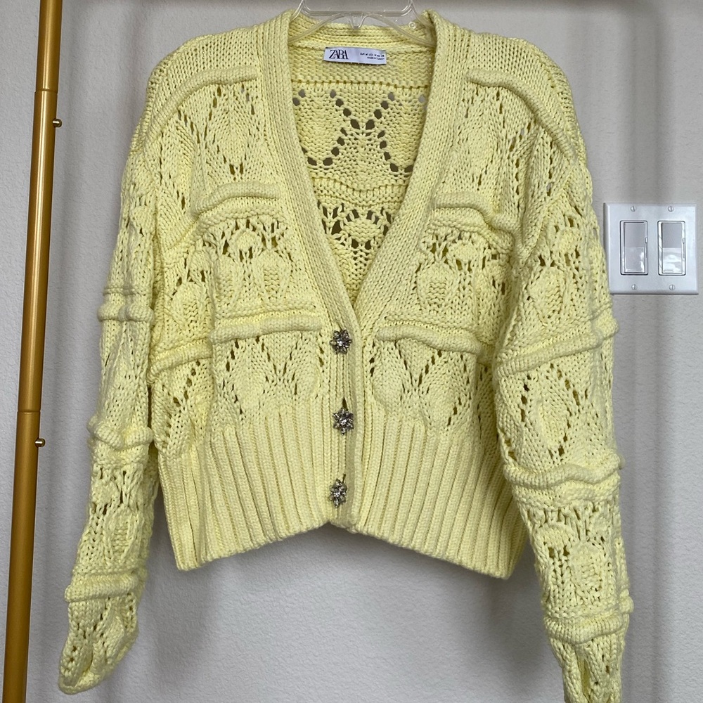 Zara Knit Jewel Button Cardigan in yellow